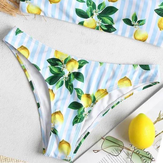 This high-quality bikini swimwear will turn heads to look at you for your style. SEXY BANDEAU LEMON PRINTED BIKINI