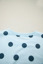 Sky Blue Ribbed Trim Polka Dot Print Tank Split Mini Skort 2pcs Set