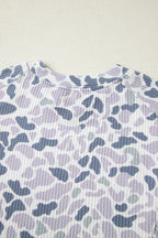 Beige Camouflage Print Twisted Rib Loose Tee Drawstring Pants Set