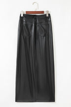 Black Faux Leather Side Slit Maxi Skirt