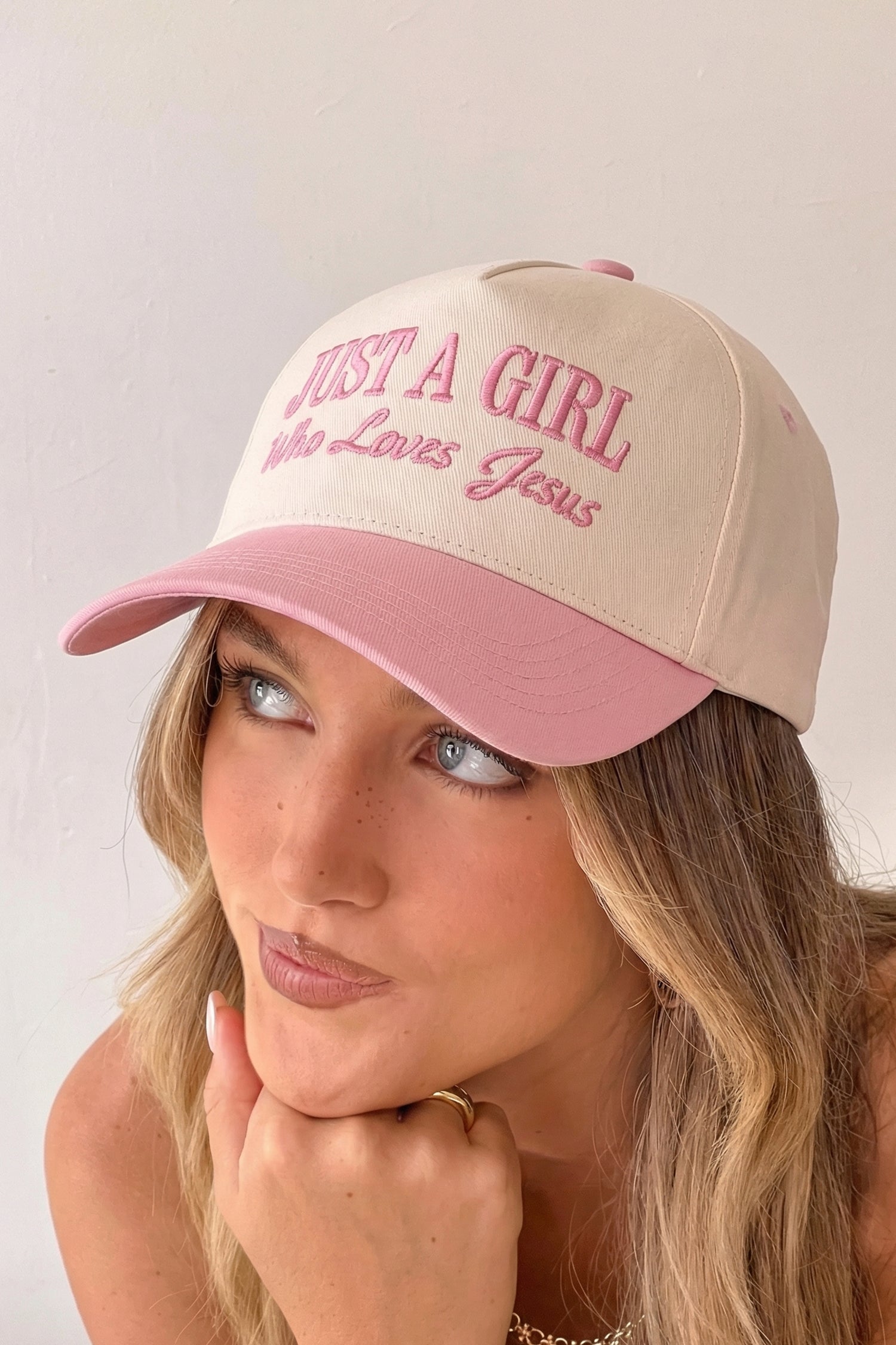Pink Just A Girl Who Loves Jesus Embroidered Baseball Cap