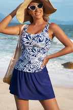 Blue Scoop Neck Adjustable Tankini and Matching Skort Bathing Suit