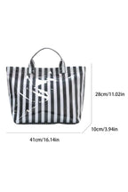 Color black Glossy Striped Vinyl Large Tote Bag