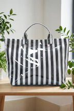 Color black Glossy Striped Vinyl Large Tote Bag