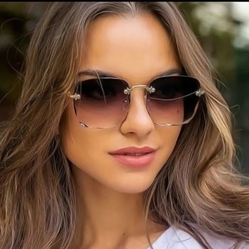 Men UV400 Shades Oculos Rimless Sunglasses