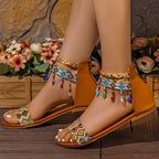 Back Zipper Bohemian Flat Shoes