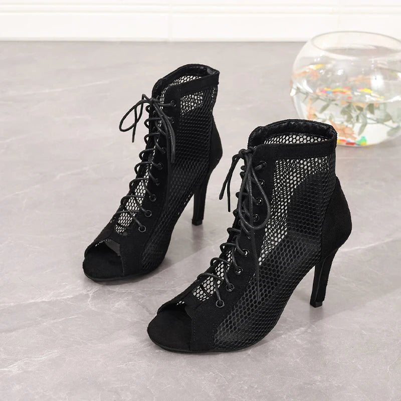 Mesh Cutout Women Dance High Heel