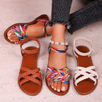 Women's Roman Strap Flat Sandals, Non-Slip Sole