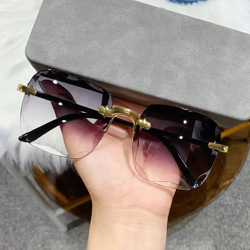 Men UV400 Shades Oculos Rimless Sunglasses