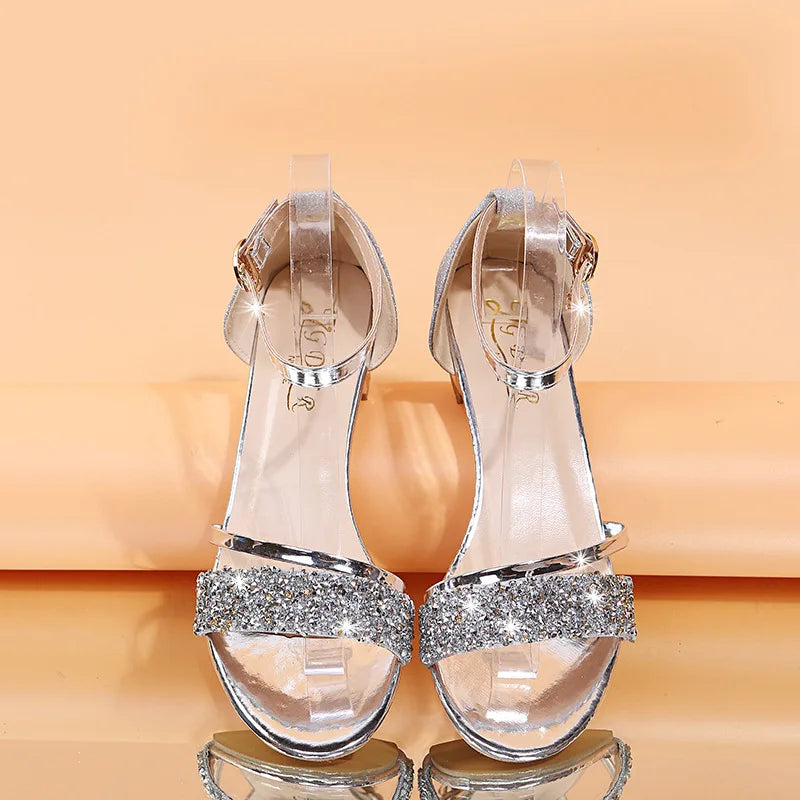 Gold and Silver Low Heel Casual Sandals