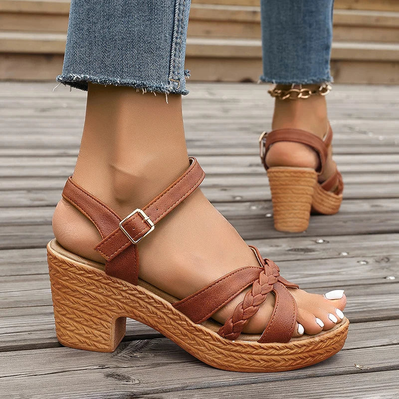 Women Braided Platform High Heel Sandals