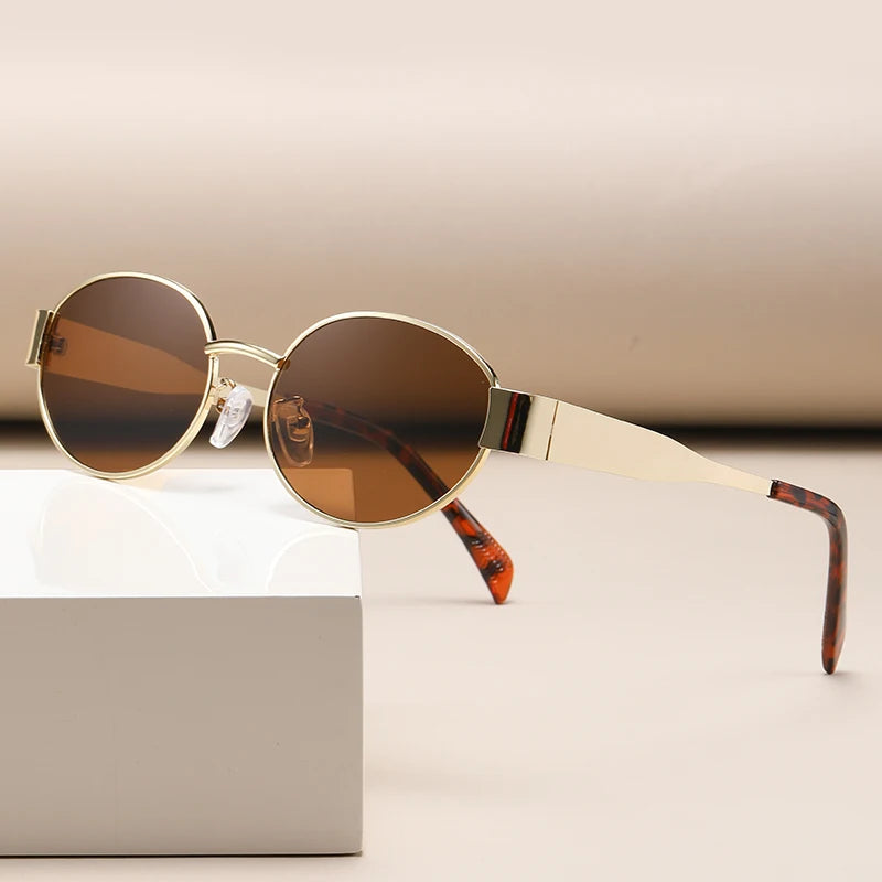 Small Metal Frame Oval Sunglasses For Women