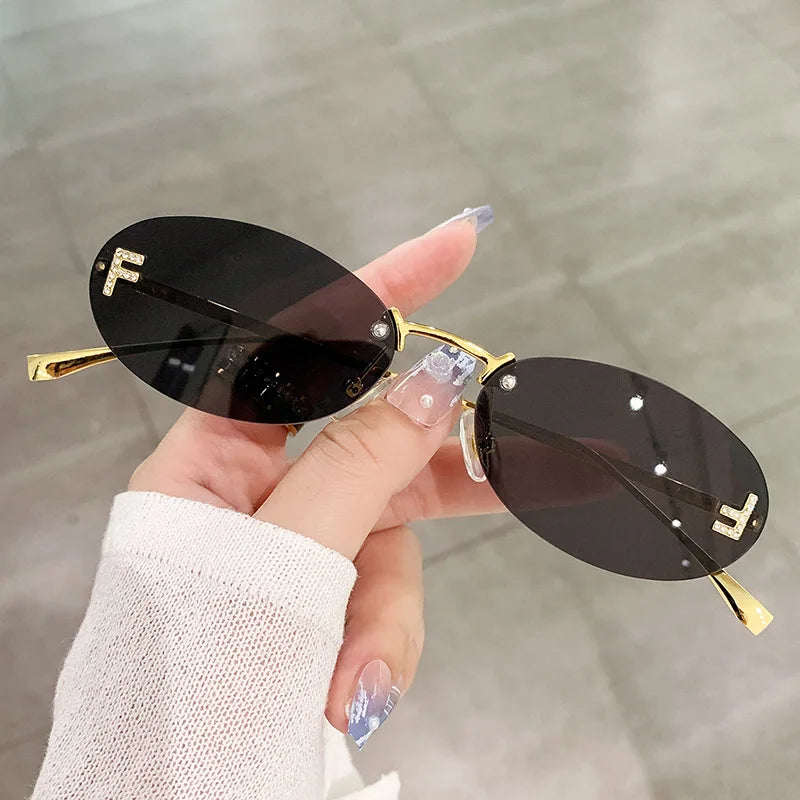 Fashion Rimless Oval UV400 Sunglasses