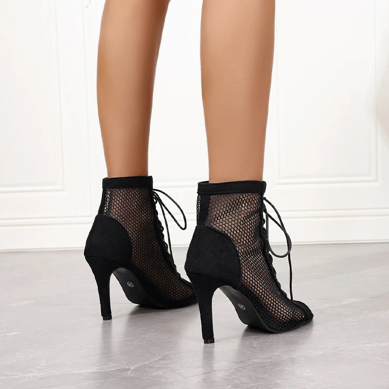 Mesh Cutout Women Dance High Heel