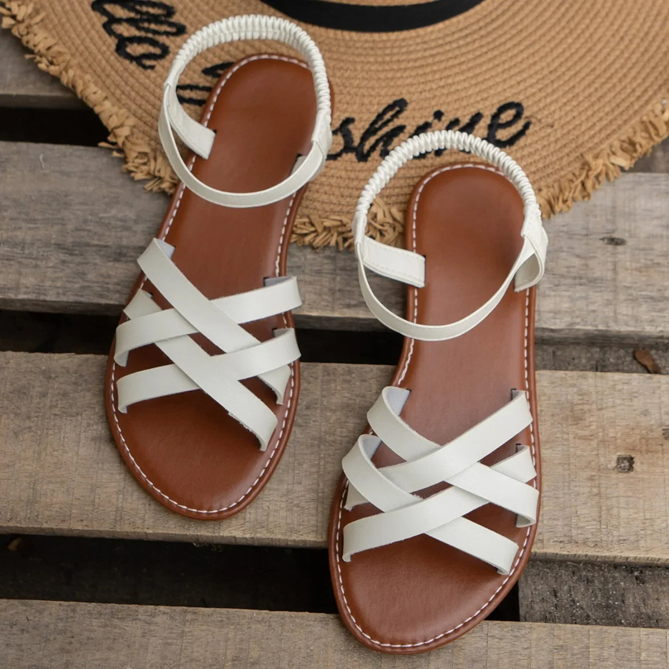 Women's Roman Strap Flat Sandals, Non-Slip Sole