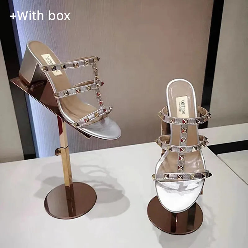 Chunky Leather Rivets High heels