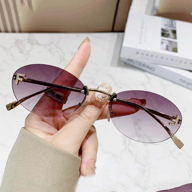 Fashion Rimless Oval UV400 Sunglasses