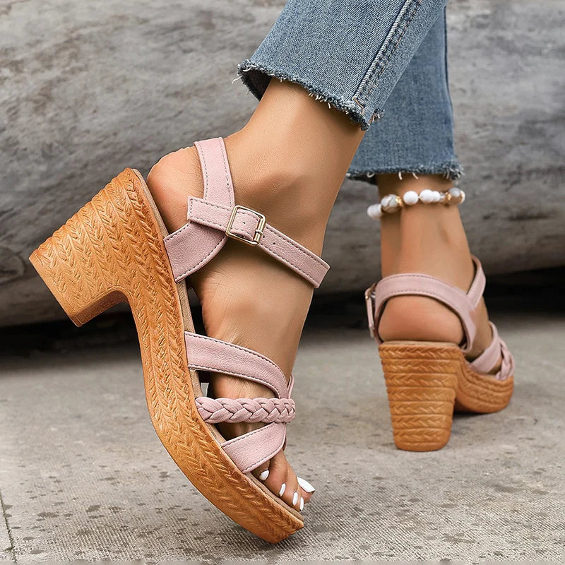 Women Braided Platform High Heel Sandals
