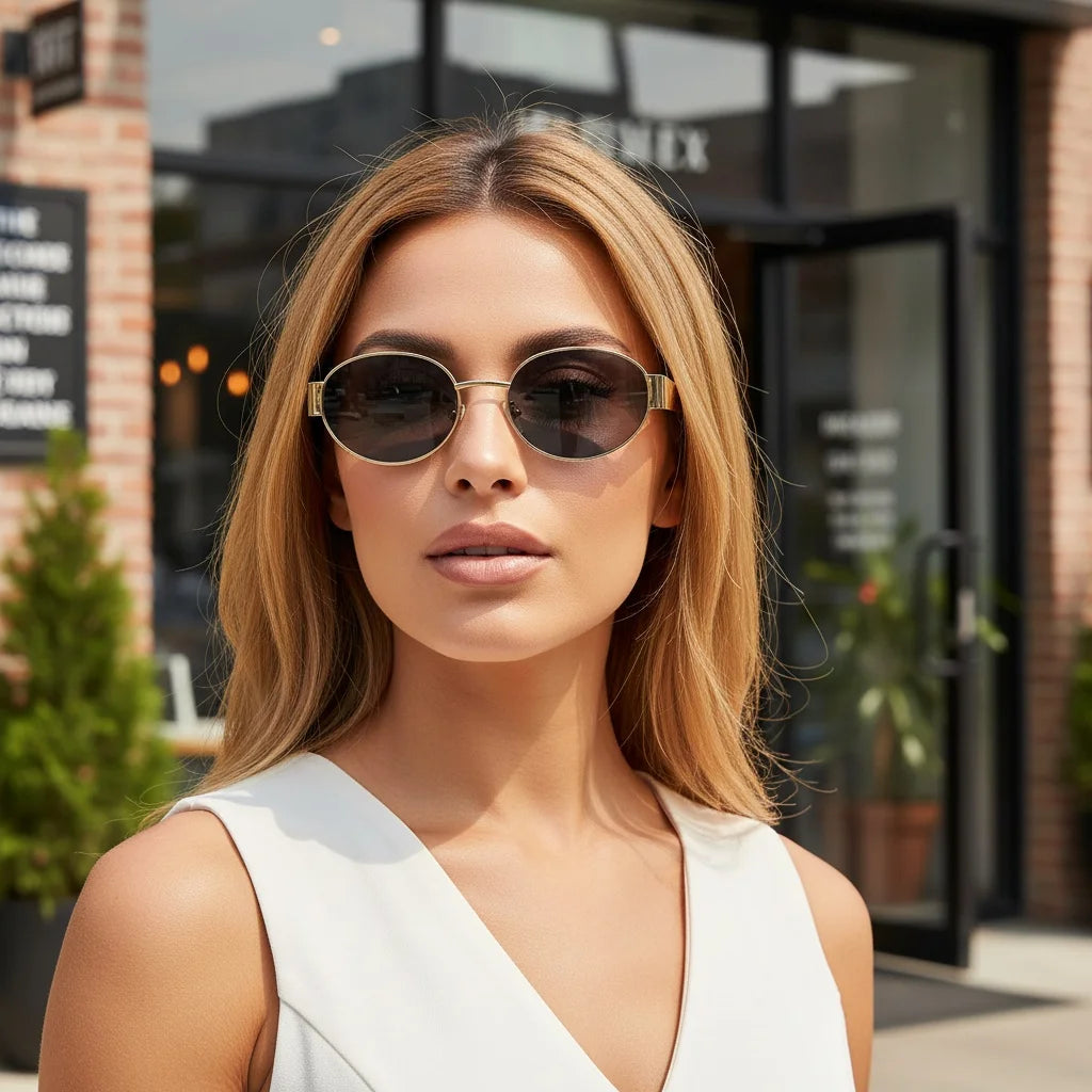 Small Metal Frame Oval Sunglasses For Women