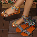 Back Zipper Bohemian Flat Shoes