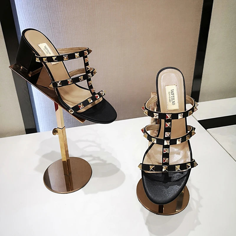 Chunky Leather Rivets High heels