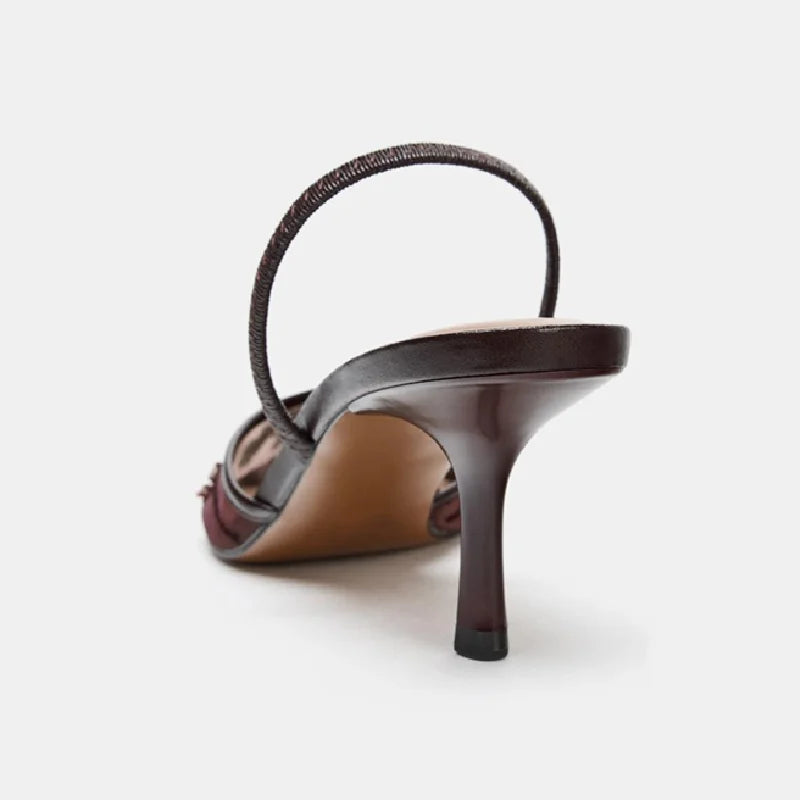 Mesh Embroider Slingback High Heels