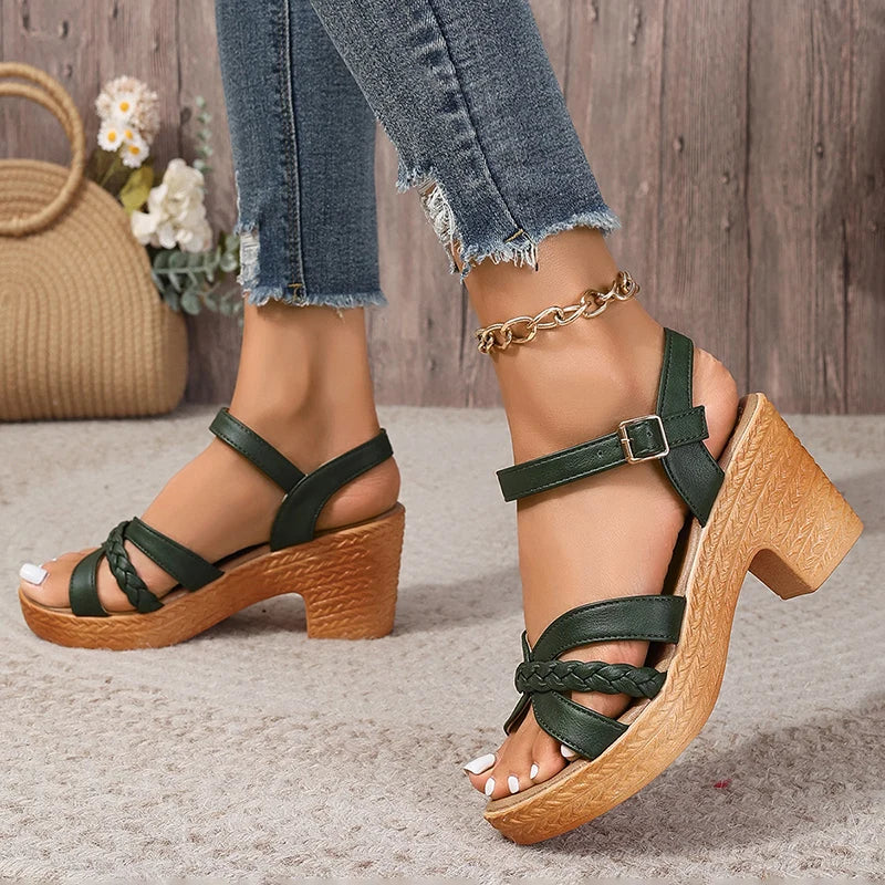 Women Braided Platform High Heel Sandals