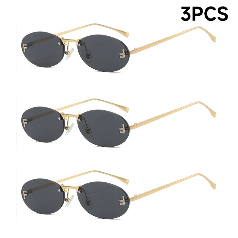 Fashion Rimless Oval UV400 Sunglasses