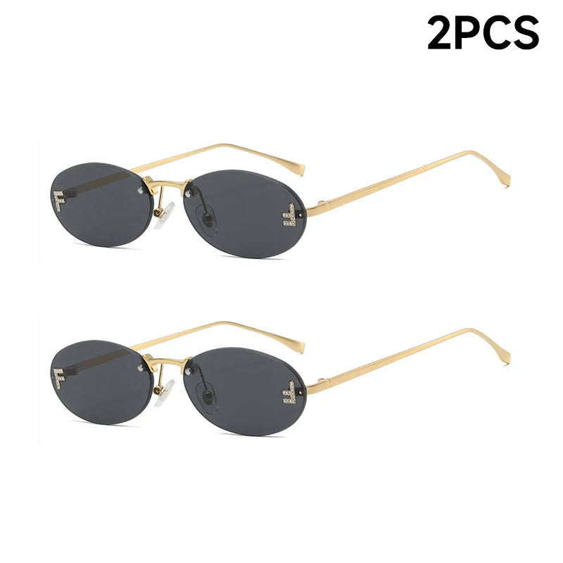 Fashion Rimless Oval UV400 Sunglasses