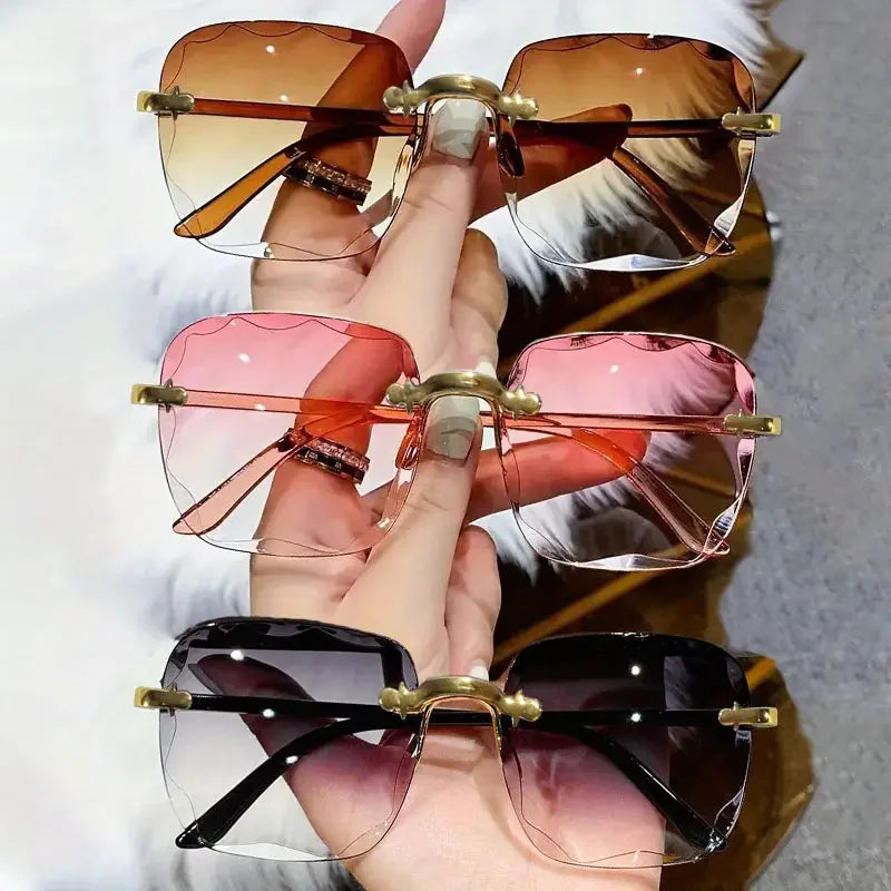 Men UV400 Shades Oculos Rimless Sunglasses
