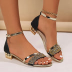 Gold and Silver Low Heel Casual Sandals