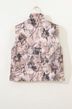 Brown Camo Leaf Print Winter Puffer Vest