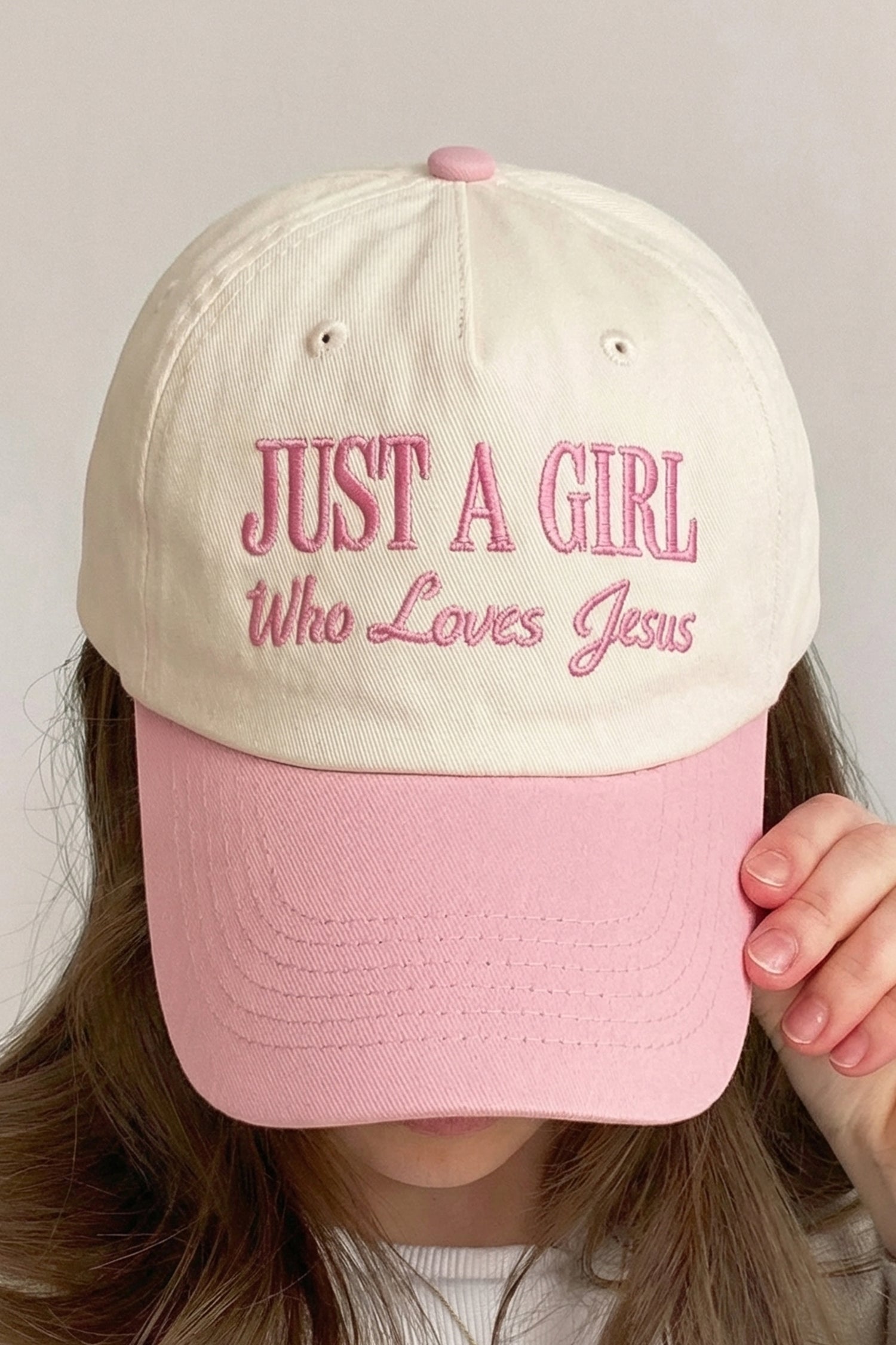 Pink Just A Girl Who Loves Jesus Embroidered Baseball Cap