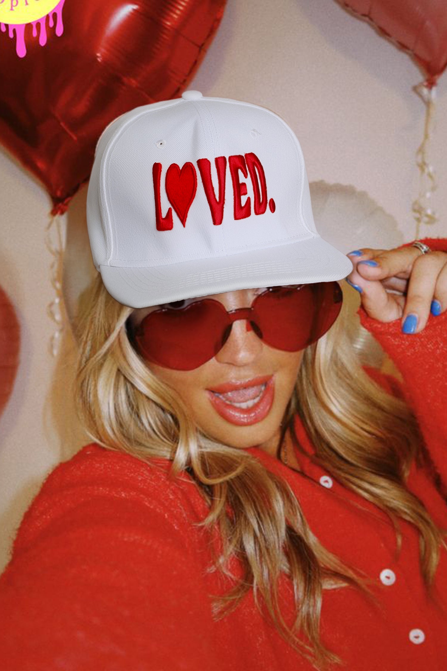 White LOVED Custom Embroidered Valentines Day Baseball Cap