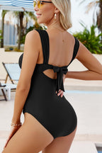 Black Cut out Twist Bowknot Backless One Piece Swimsuit