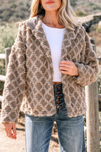 Chestnut Sherpa Rhombus Zip Up Side Pocket Hooded Jacket