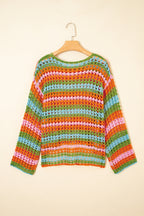 Carrot Multi Stripe Open Knit Sweater Beach Cover Up