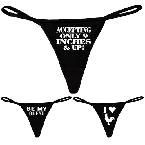 Lot of 3 Women's Sexy Black Thongs with Funny White-Lingerie & Underwear-Walmel