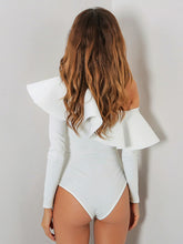 Exaggerated Frill Layered Oblique Shoulder-Bodysuits-Walmel