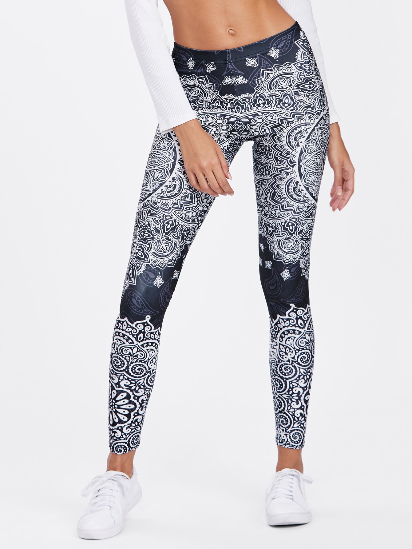 Ornate Print Leggings-Leggings-Walmel