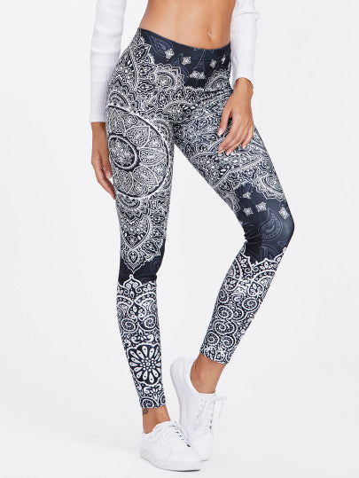 Ornate Print Leggings-Leggings-Walmel