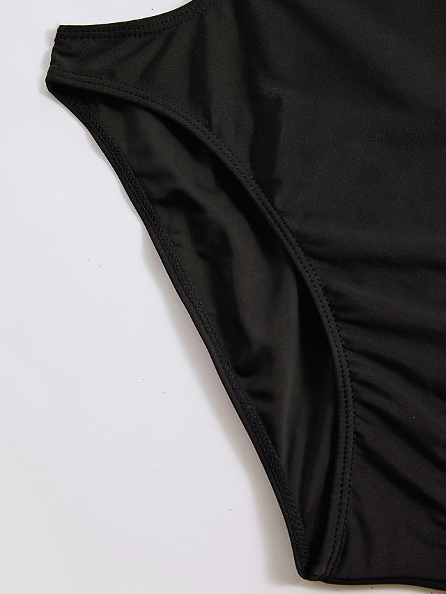 Women's Lace up Solid Sports Halter Neck One-piece Swimwear-Walmel