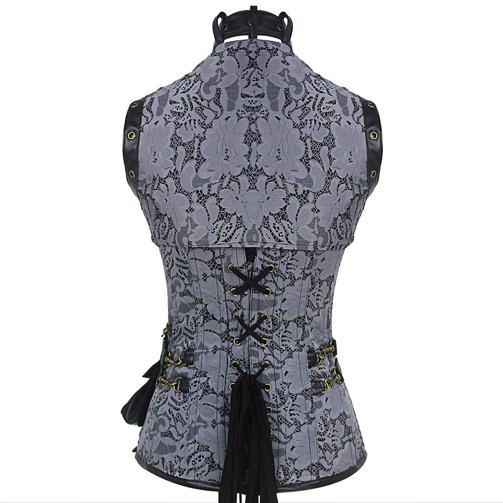 Women's Cotton Lace Up Overbust Corset  Plus Size Black Gray - Walmel