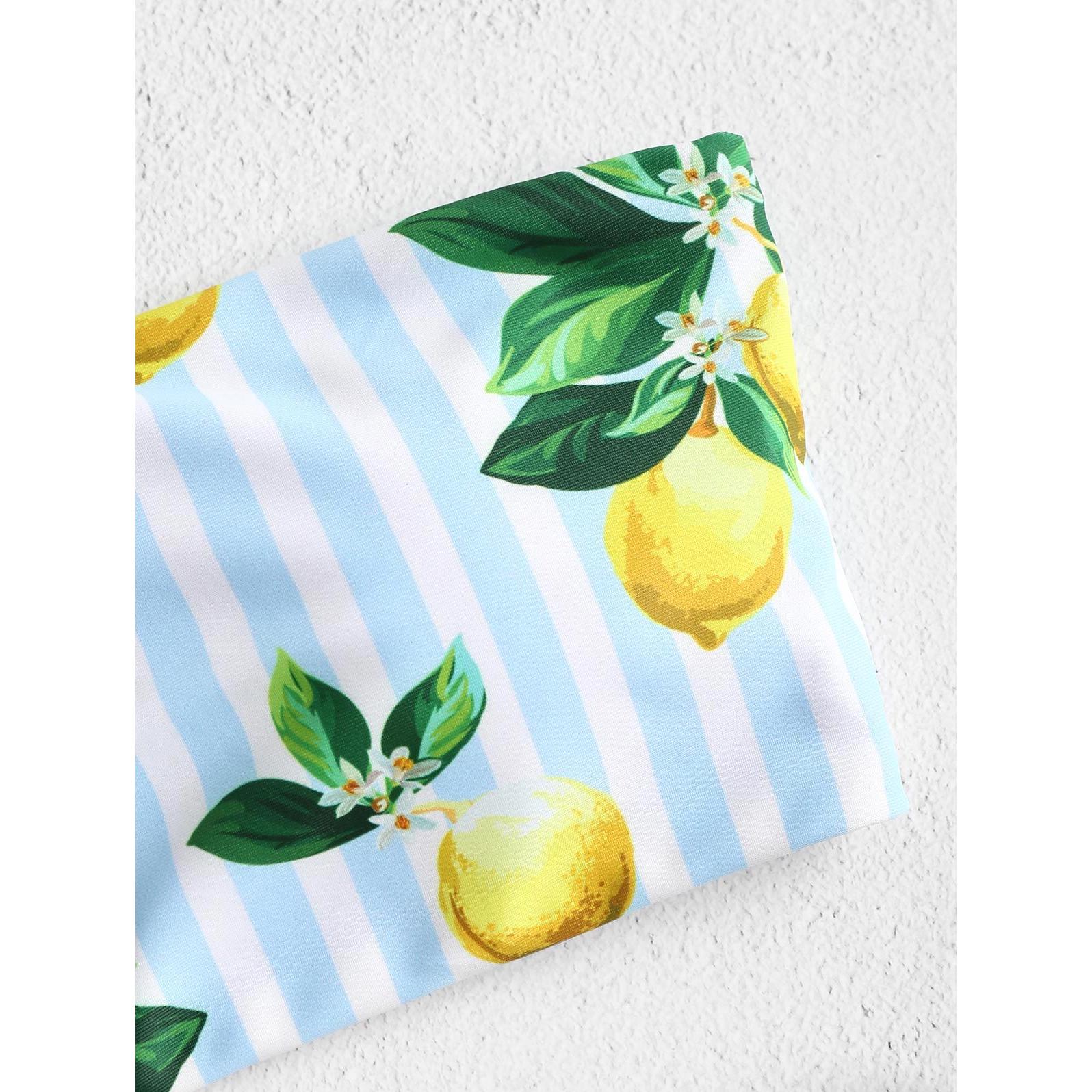 Sexy Bandeau Lemon Printed Bikini-Women's Clothing-Walmel