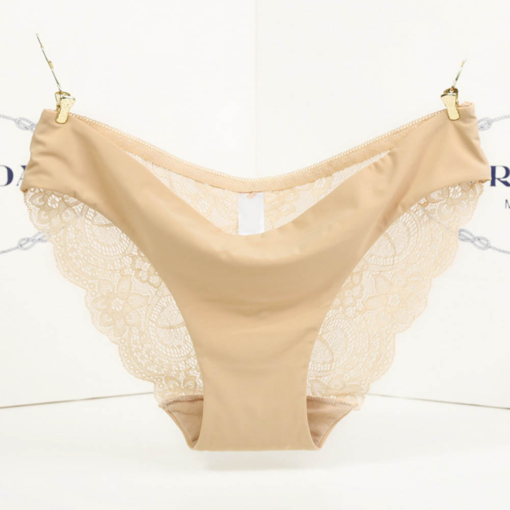 Low Waist Lace Floral Print Seamless Underwear - Walmel