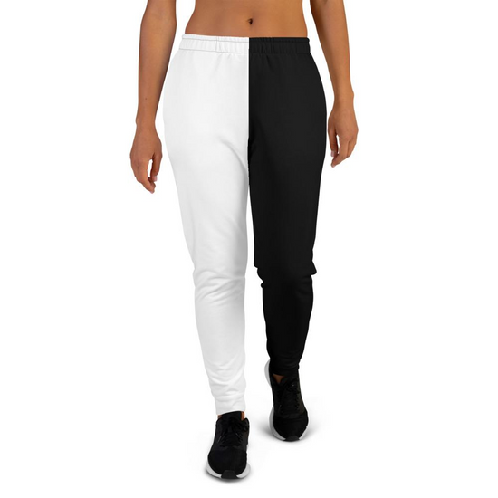 Womens Jogger Pants - Black & White Two-Tone Graphic Sports Pants