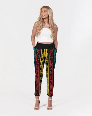 Women's Pants, Tapered Cut Trousers - Belted / Black / Multicolor