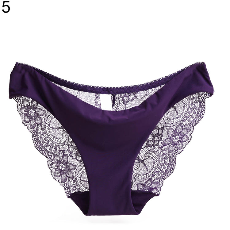 Low Waist Lace Floral Print Seamless Underwear - Walmel