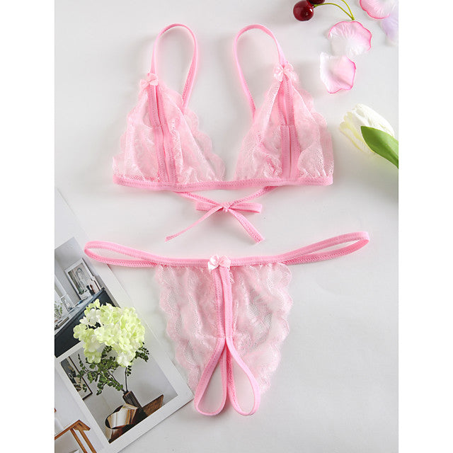 Women's Wireless Lace Bras Padless Triangle Cup Bras & Panties-Walmel