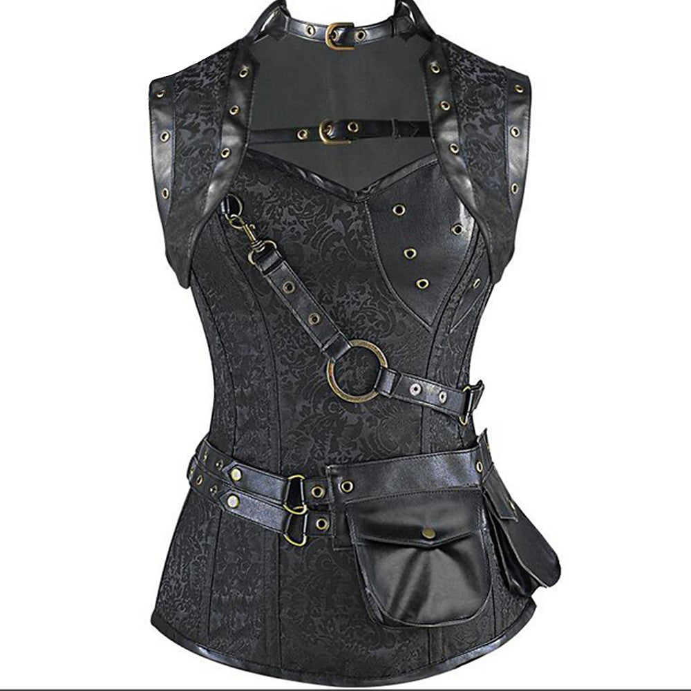 Women's Cotton Lace Up Overbust Corset  Plus Size Black Gray - Walmel